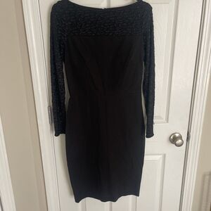 Roland Mouret Banana Republic Black Long Sleeve Dress Sheer Leopard Top Size 10